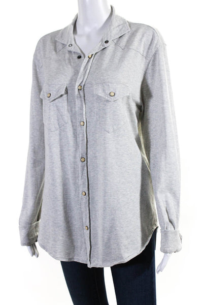 ELEVENTY Womens Long Sleeve Button Front Collared Shirt Gray Cotton Size Medium