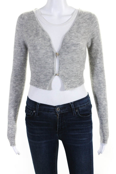 Jacquemus Womens Two Button Cropped Mohair Cardigan Sweater Gray Size FR 38