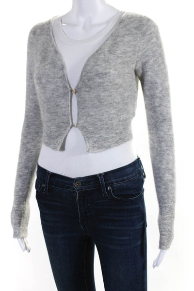 Jacquemus Womens Two Button Cropped Mohair Cardigan Sweater Gray Size FR 38