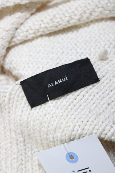 Alanui Womens Sleeveless V Neck Crochet Knit Fringe Cover Up Dress White Medium