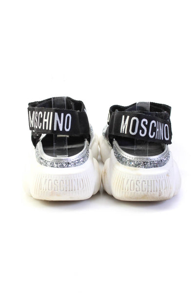 Moschino Womens Bear Rubber Sole Glitter Mary Jane Sneakers Silver Size 38 8