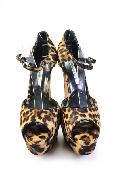 Brian Atwood Womens Brown Cheetah Ankle Strap Platform Sandals Shoes Size 11