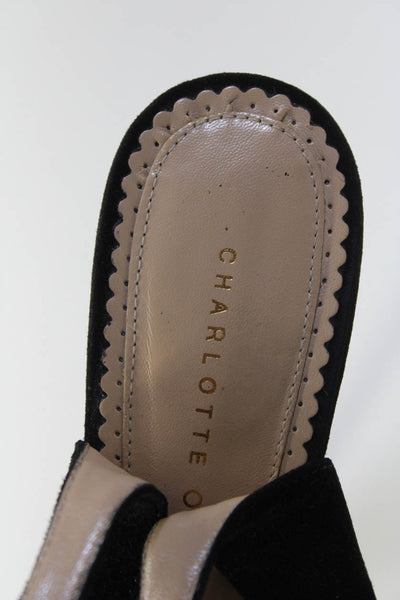 Charlotte Olympia Womens Black Suede Gold Platform Heels Slingbacks Shoes Size 8
