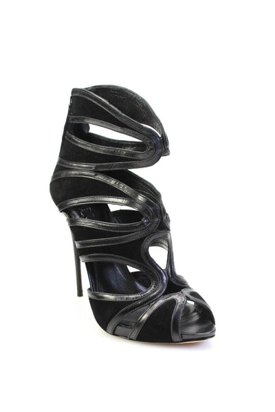 Alexander McQueen Womens Black Leather Strappy High Heels Sandals Shoes Size 8.5