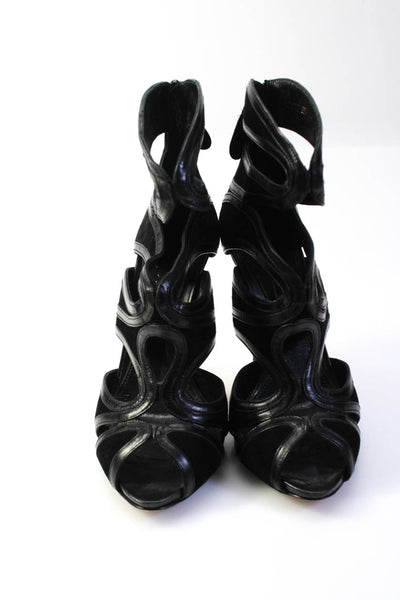 Alexander McQueen Womens Black Leather Strappy High Heels Sandals Shoes Size 8.5
