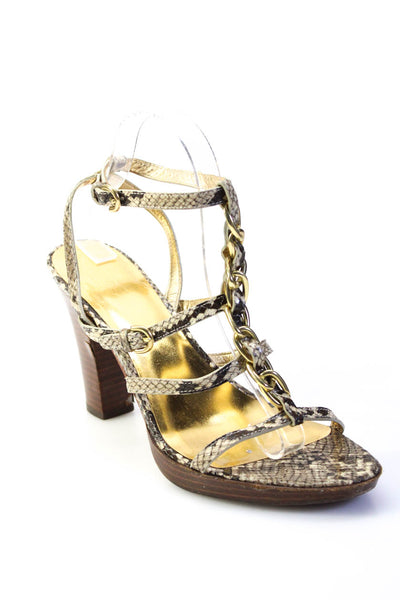 Coach Womens Brown Snakeskin Chain Embellished Heels Sandals Shoes Size 9.5