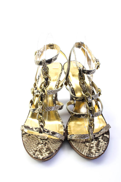 Coach Womens Brown Snakeskin Chain Embellished Heels Sandals Shoes Size 9.5