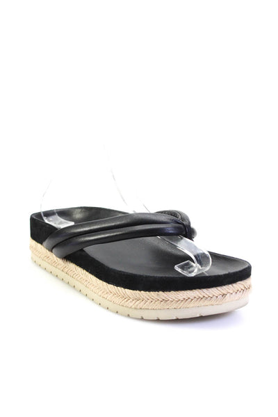 Vince Womens Platform Flip Flops Leather Straw Black Size 7.5 US