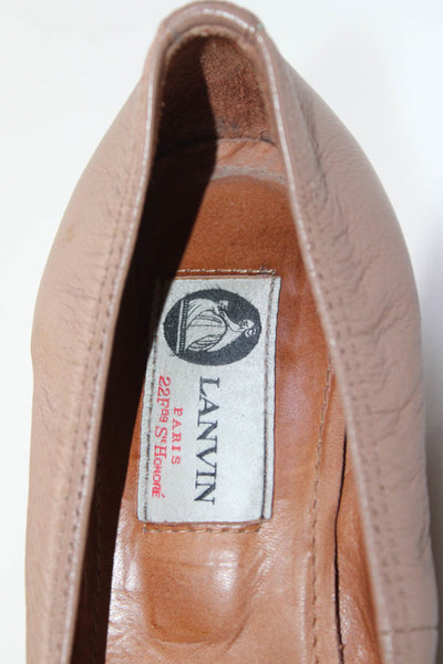 Lanvin Womens Round Toe Leather Stacked Heel Wedge Pumps Tan Size 5