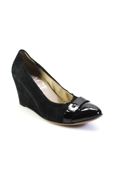 AGL Womens Patent Leather Cap Toe Wedge Pumps Black Suede Size 39 9