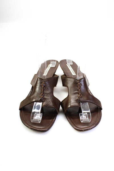Manolo Blahnik Womens Kitten Heel Leather Thong Mules Sandals Brown Size 39 9