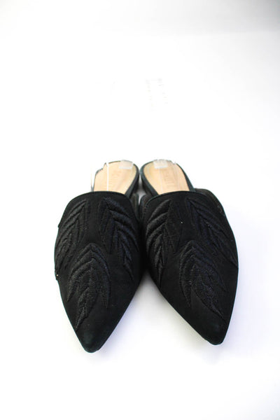 Schutz Womens Embroidered Pointed Toe Flat Mules Black Suede Size 6.5