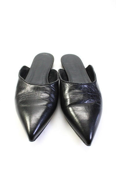 Alumnae Womens Pointed Toe Flat Leather Slip On Mules Black Size 36 6