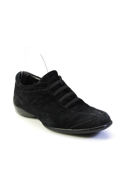 Hogan Womens Low Top Elastic Suede Work Sneakers Black Size 7.5