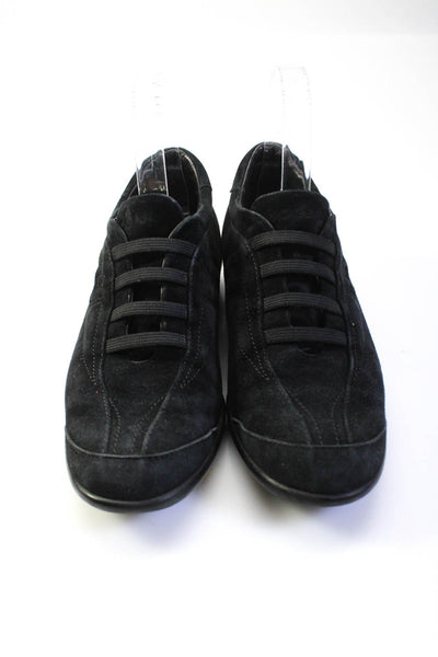 Hogan Womens Low Top Elastic Suede Work Sneakers Black Size 7.5