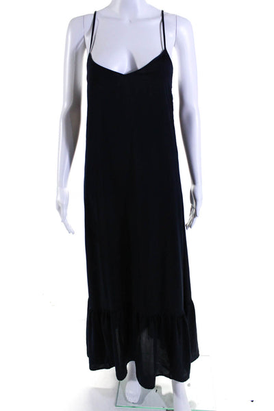 J Crew Women's V-Neck Spaghetti Straps Tiered Slip Maxi Dress Navy Blue Size XS