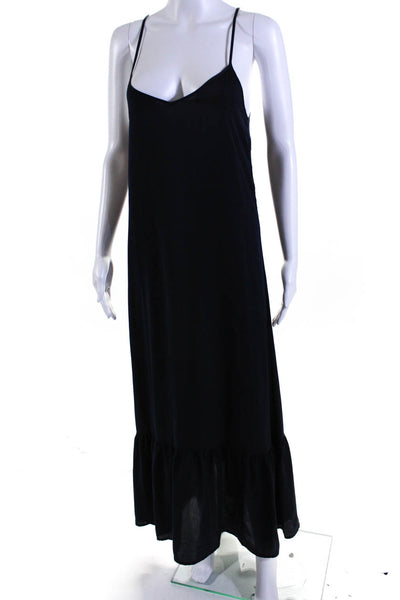 J Crew Women's V-Neck Spaghetti Straps Tiered Slip Maxi Dress Navy Blue Size XS