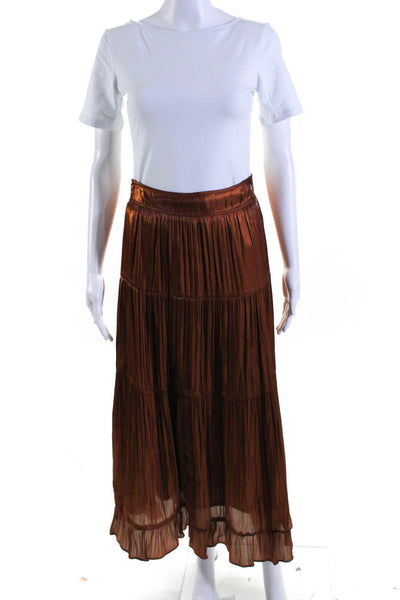 Line And Dot Women's Hook Closure Lined Tiered Maxi Skirt Brown Size S