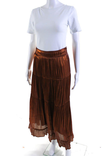 Line And Dot Women's Hook Closure Lined Tiered Maxi Skirt Brown Size S