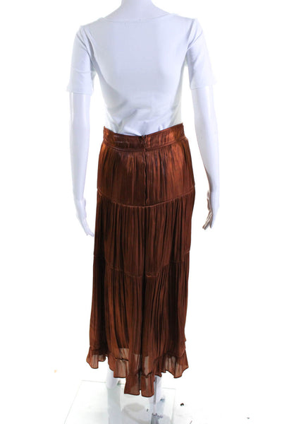 Line And Dot Women's Hook Closure Lined Tiered Maxi Skirt Brown Size S