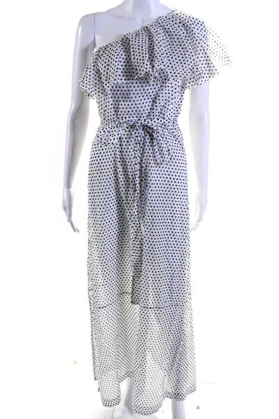 Lisa Marie Women's One Shoulder Ruffle A-Line Maxi Dress Polka Dot Size S