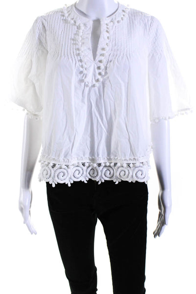 Derek Lam 10 Crosby Women's Round Neck Tassel Flowy Blouse White Size 0