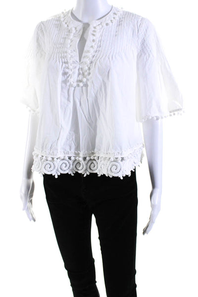 Derek Lam 10 Crosby Women's Round Neck Tassel Flowy Blouse White Size 0