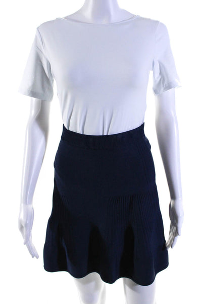 Intermix Womens High Waisted Elastic Waist Fit To Flare Skirt Blue Size Small