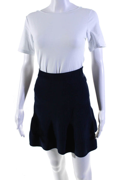 Intermix Womens High Waisted Elastic Waist Fit To Flare Skirt Blue Size Small