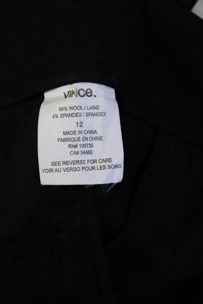 Vince Womens Wool Flat Front Straight Leg Striped Trim Dress Pants Black Size 12