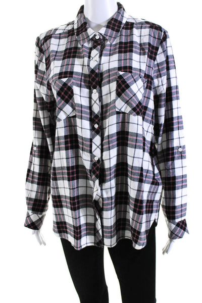 Soft Joie Womens Cotton Long Sleeve Plaid Button Down Flannel White Black Size L