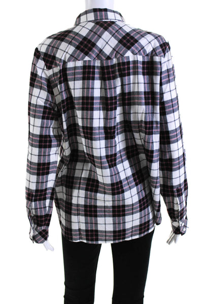 Soft Joie Womens Cotton Long Sleeve Plaid Button Down Flannel White Black Size L