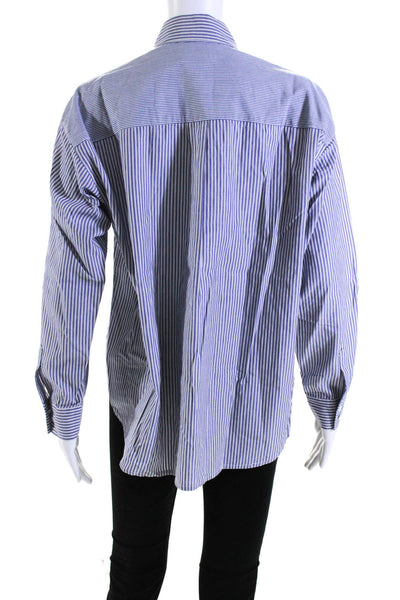 Vince Womens Cotton Long Sleeve Striped Button Down Blouse Blue Size 8