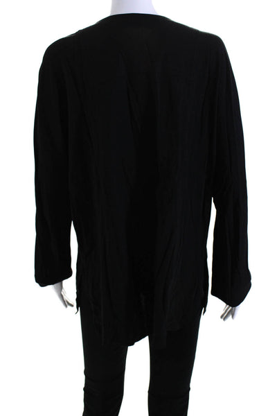 Vince Womens Long Sleeve V Neck Bow Tassel Blouse Black Size L