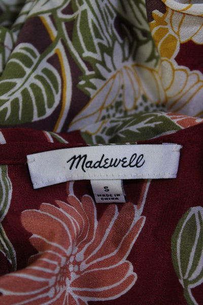 Madewell Womens Floral Print Short Sleeves Crew Neck Blouse Red Pink Size Small