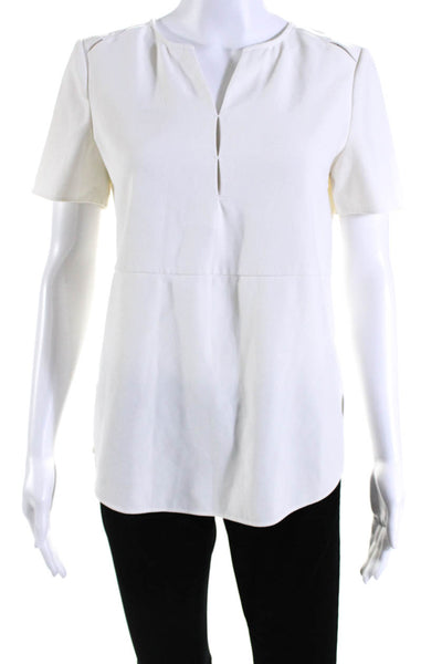 Cooper & Ella Womens Short Sleeves Back Slit Asymmetrical Blouse White Size Smal