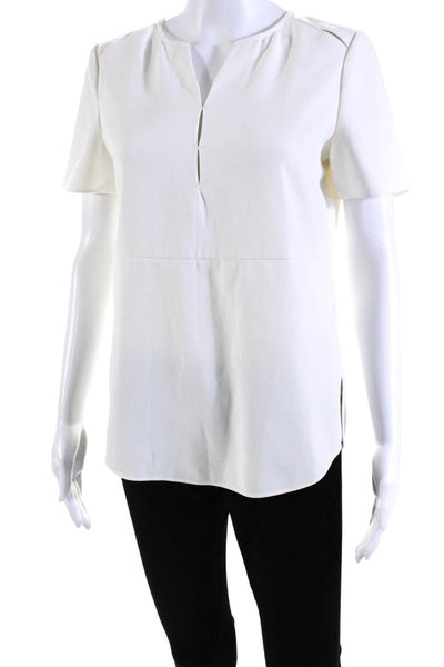 Cooper & Ella Womens Short Sleeves Back Slit Asymmetrical Blouse White Size Smal