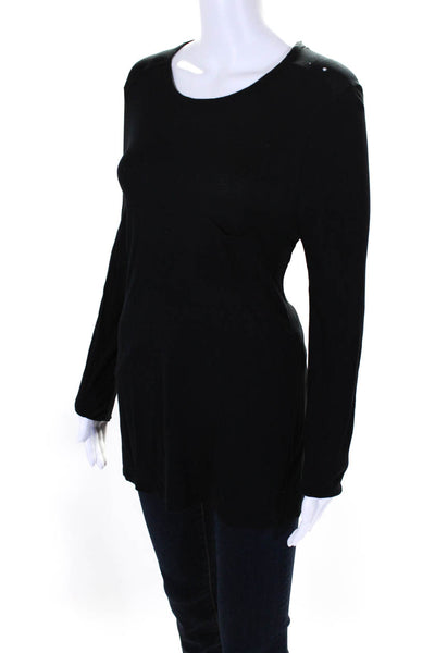 T Alexander Wang Women's Round Neck Long Sleeves Basic T-Shirt Black Size XS