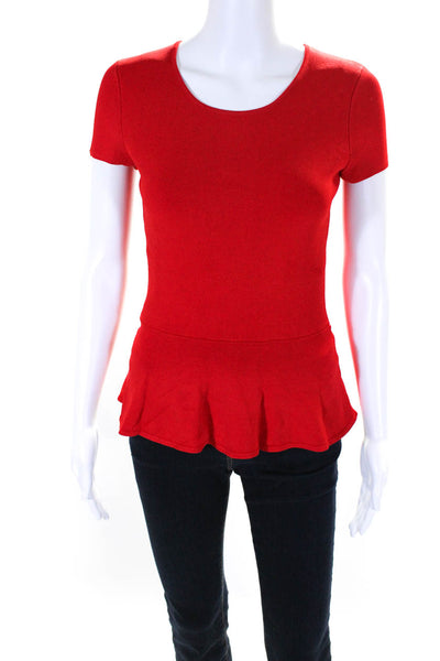 Intermix Women's Round Neck Short Sleeves Workwear Peplum Blouse Red Size M