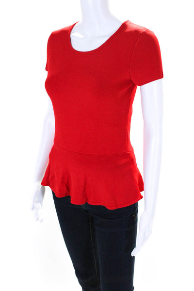 Intermix Women's Round Neck Short Sleeves Workwear Peplum Blouse Red Size M