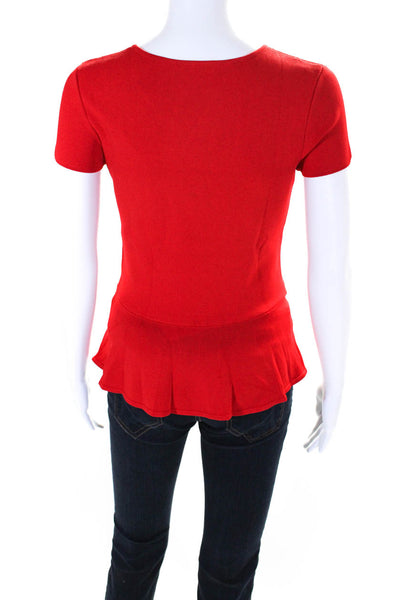 Intermix Women's Round Neck Short Sleeves Workwear Peplum Blouse Red Size M