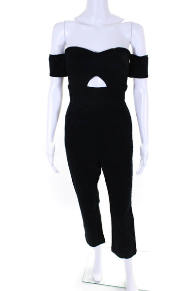 Reformation Womens Cut Out Short Sleeve Off The Shoulder Jumpsuit Black Size 0