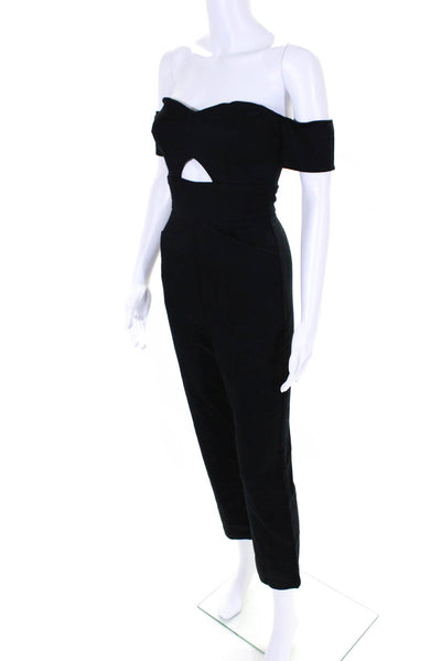 Reformation Womens Cut Out Short Sleeve Off The Shoulder Jumpsuit Black Size 0