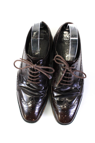 Prada Mens Brown Leather Wingtip Brogue Lace Up Oxford Shoes Size 8.5