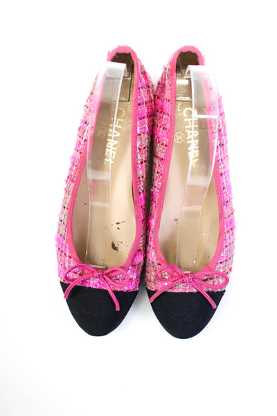 Chanel Womens Pink Textured Toe Cap Ballet Flats Shoes Size 8
