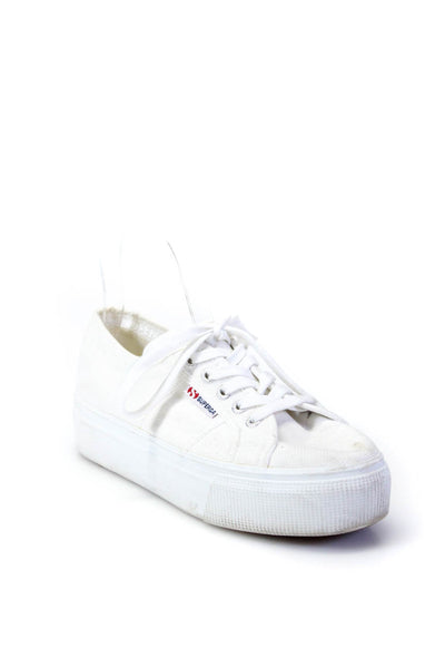 Superga Womens White Canvas Low Top Platform Sneakers Shoes Size 7.5