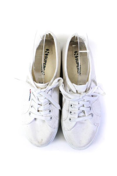 Superga Womens White Canvas Low Top Platform Sneakers Shoes Size 7.5