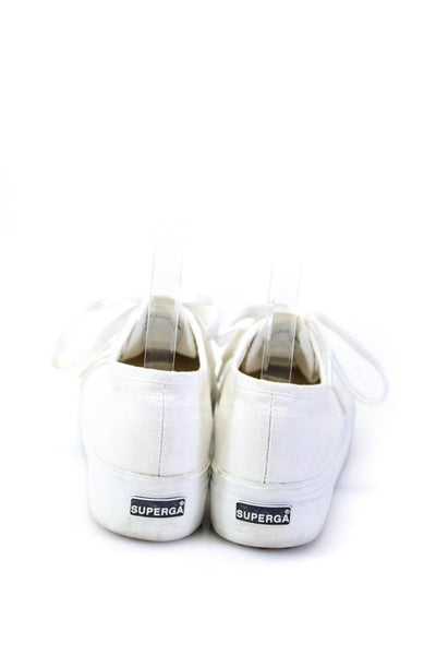 Superga Womens White Canvas Low Top Platform Sneakers Shoes Size 7.5