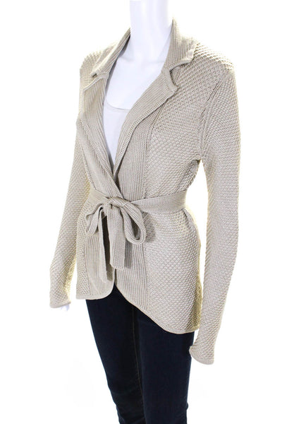 Magaschoni Womens Silk Knitted Snap Buttoned Belted Cardigan Beige Size S