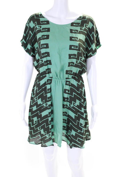 Kelly Wearstler  Women's Short Sleeves Cutout Abstract Mini Dress Green Size M